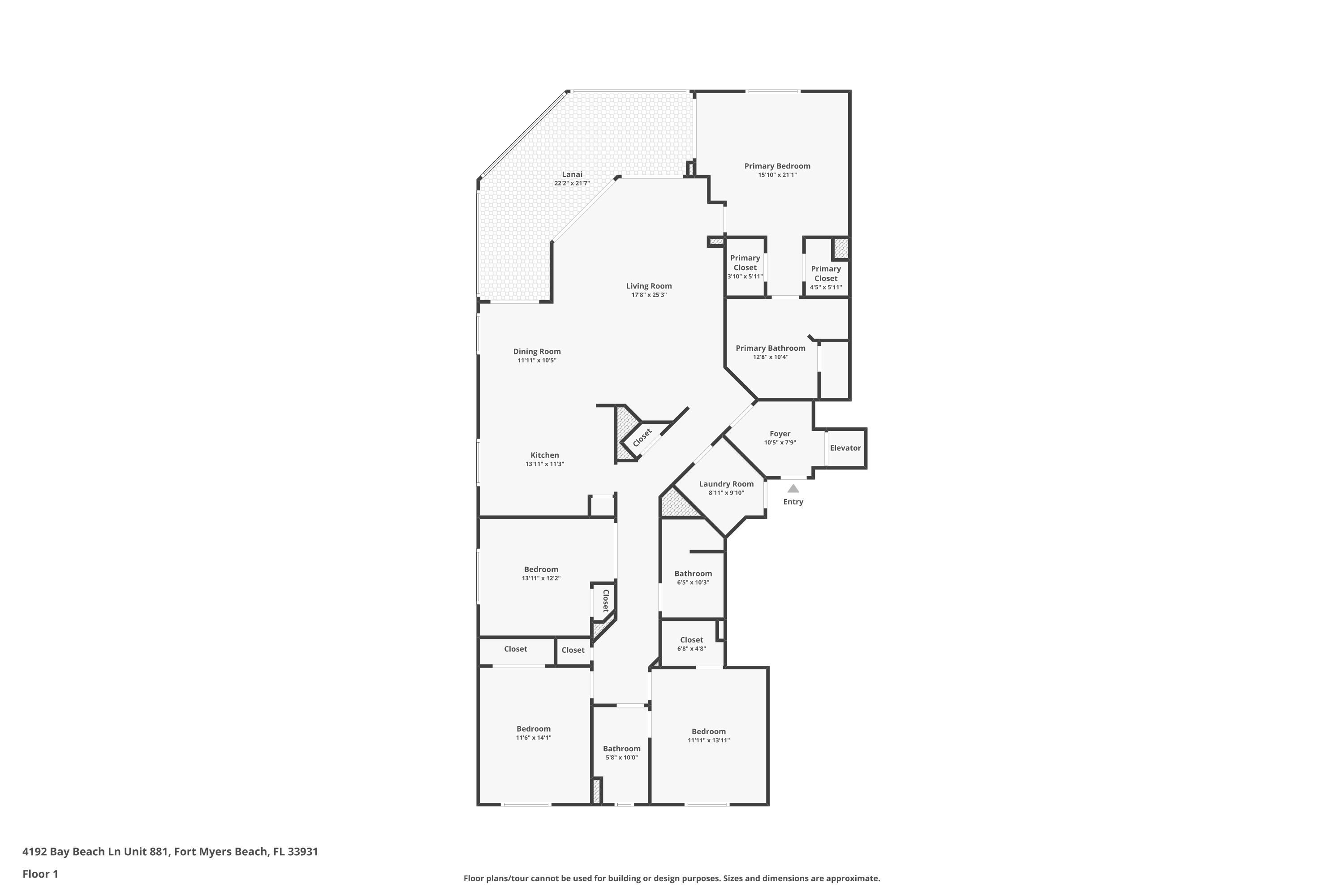 Original measured floor plan for Sunset Gulf 4192 Bay Beach Lane unit 881