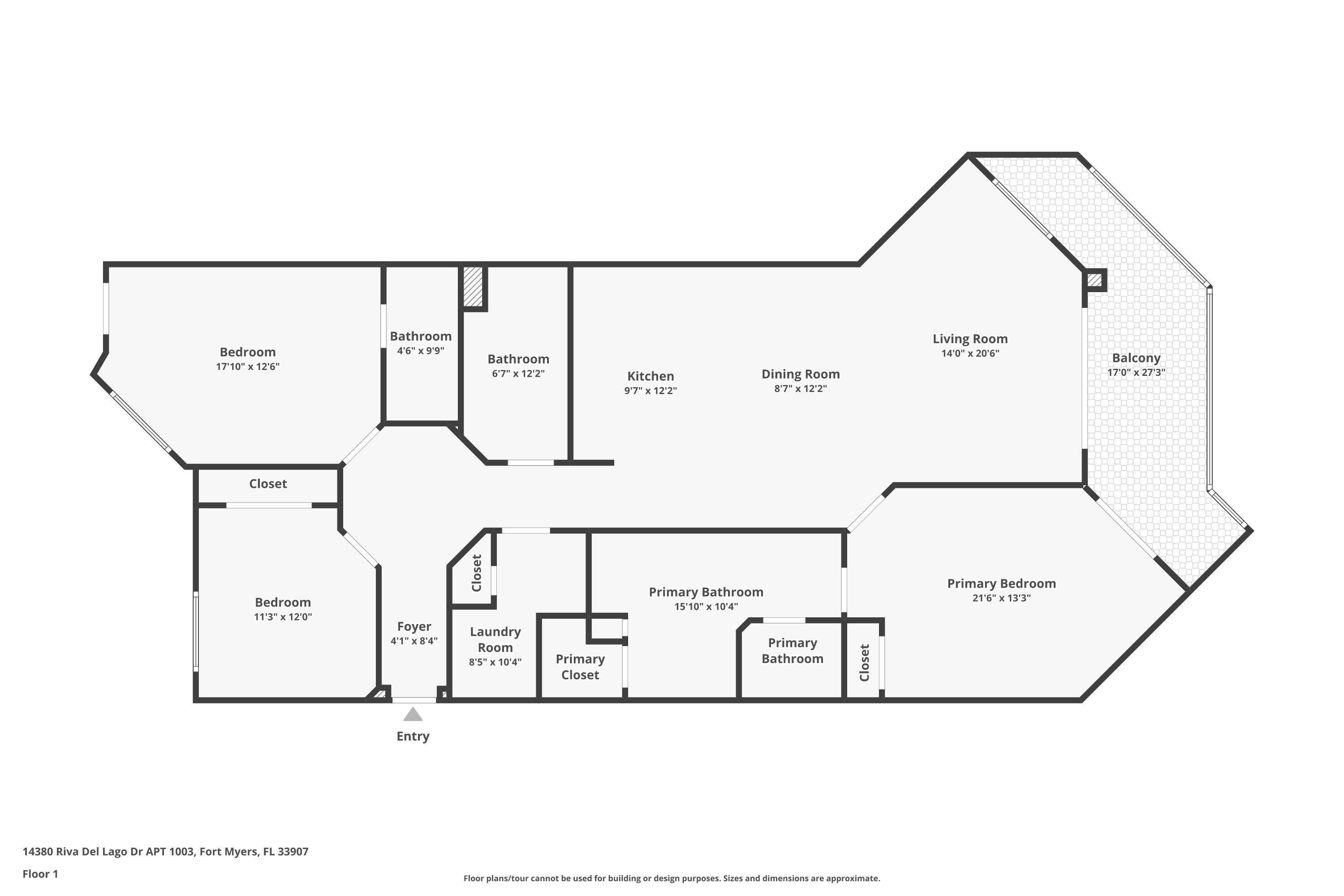 Original measured floor plan for 14380 Riva del Lago Drive unit 1003